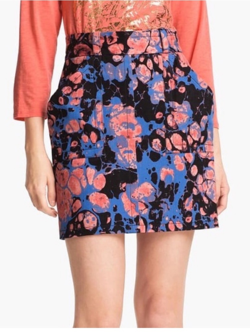 Kelly Wearstler Black, Blue & Coral Abstract Mini Skirt